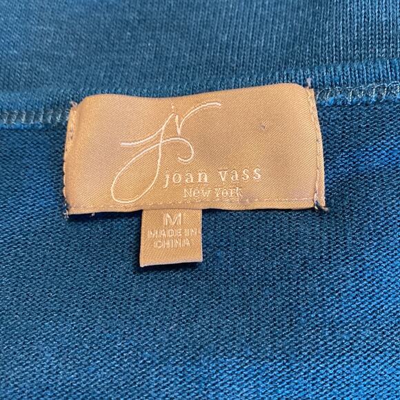 Joan Vass Peacock Blue Top with Sharkbite Hem Medium - Picture 4 of 4